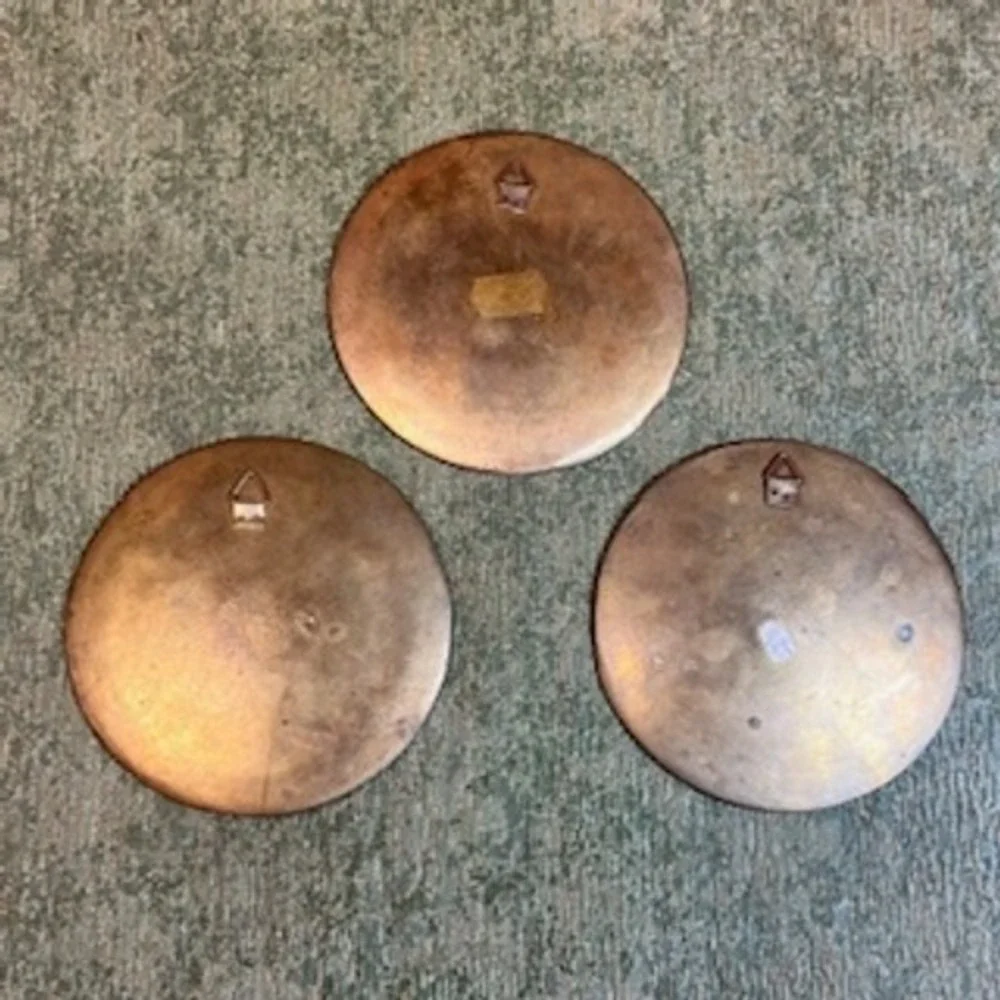 Set of 3‎ Vintage Enamel Metal Wall Plates Mandala Cloisonne Style Decor 4.75